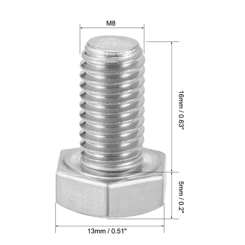Vista 2 de uxcell M8x16mm Tornillos hexagonales 304 Perno de tornillo hexagonal de acero inoxidable 6pcs