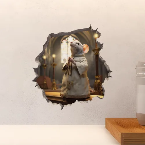 Vista 4 de Pegatina de pared 3D con agujero de ratón y sacerdote de la iglesia