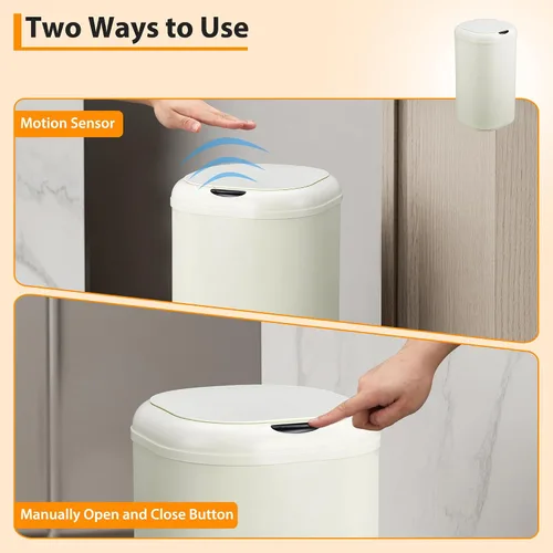 Vista 2 de Basurero de cocina con sensor de movimiento de 8 galones, cubo de basura automático sin contacto con tapa, cubo de basura cilíndrico de acero