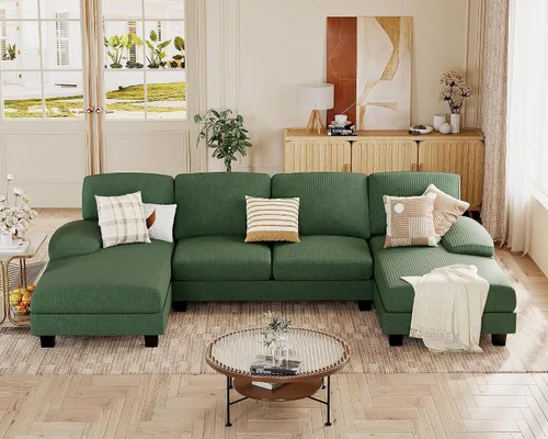 Vista 9 de JUMMICO Sofás Seccionales para Sala de Estar, Sofá en Forma de U con Tela de Chenilla, Sofá Moderno de 4 Asientos con Almohadas Removibles