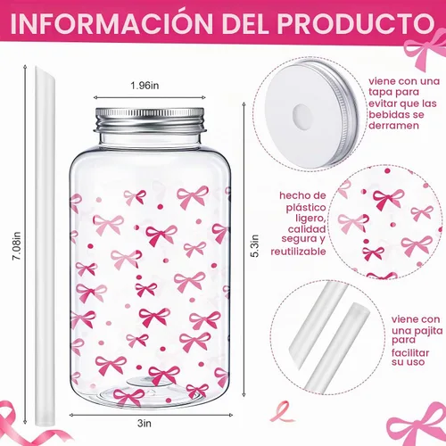 Vista 2 de Juego de 20 tazas de lazo rosa de 16 onzas, vasos de plástico