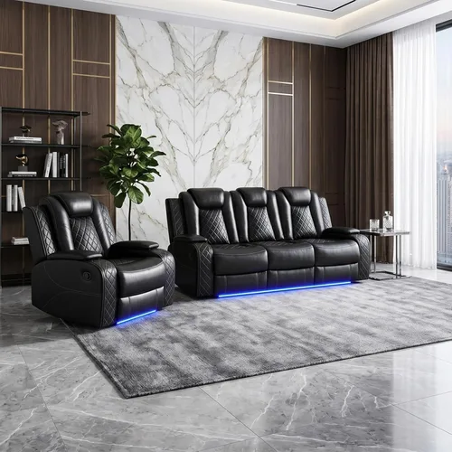 Vista 22 de Juegos de muebles de sala de estar, sofá modular reclinable eléctrico con luces LED, juego de sofá de cuero, sofá reclinable para sala de estar