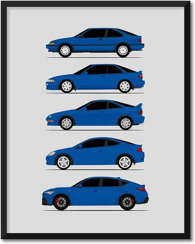 Vista 17 de Custom Car Posters Póster hecho a mano compatible con Acura Integra Evolution Generations e impresión de Acura Integra, multicolor, 8 x 10 pulgadas