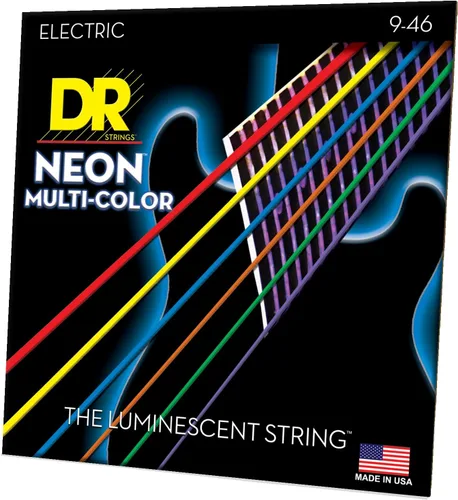 Vista 2 de DR Strings NBE-9 - Cuerdas para guitarra eléctrica de color azul neón de alta definición, cuerda ligera, 9-42