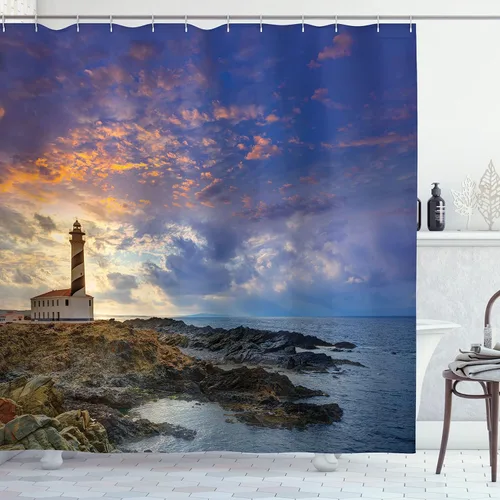 Vista 85 de set de cortina para baño decorativa de tela de poliéster con ganchos