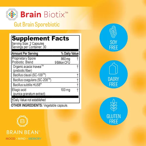 Vista 4 de Brain Bean Brain Biotix Probiótico y prebiótico a base de esporas intestinales y cerebrales 30 porciones