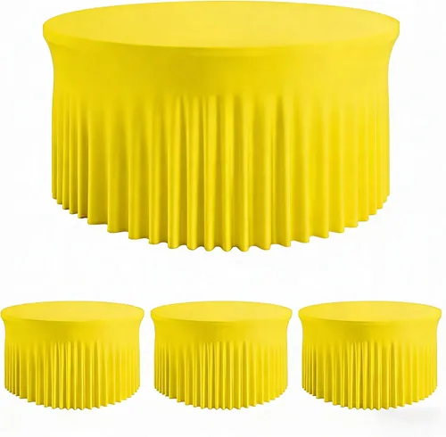 Vista 16 de Mantel redondo de 60 pulgadas en negro para mesas de 5 pies, funda de mesa ajustada de elastano con borde elástico y falda, lavable, sin arrugas