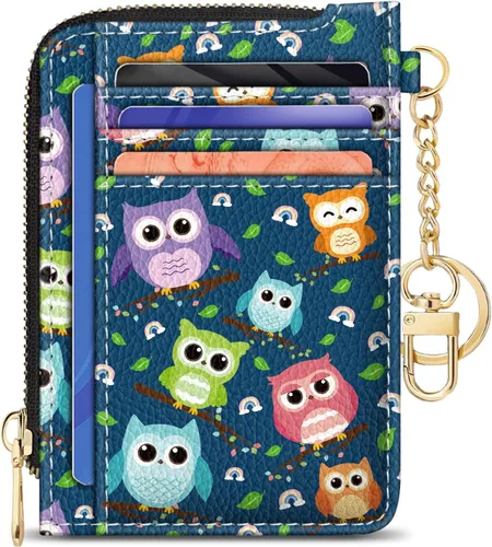 Vista 27 de GIANCOMICS Cartera delgada con tarjetero para mujer, funda pequeña con bloqueo Rfid, llavero de bolsillo delgado con cremallera curvada, tarjetero