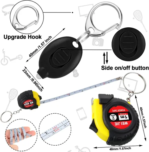 Vista 2 de Jutom - Juego de 18 llaveros con mini destornillador, cinta métrica retráctil, luces LED, regalo de regreso a la escuela, a granel para hombres