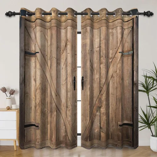 Vista 61 de Cortinas rústicas para ventana de puerta de granero, puerta de madera gris, puerta de garaje, tratamiento de ventana para sala de estar, dormitorio