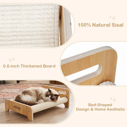 Vista 5 de Large Sisal Cat Scratcher Bed, Cat Scratching Lounge for Indoor Cats