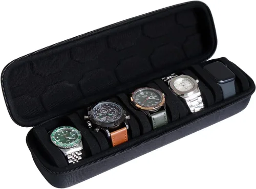 Vista 7 de Caja de viaje para relojes Besforu para hombres y mujeres, caja de almacenamiento portátil y organizador para un solo reloj, para relojes de pulsera