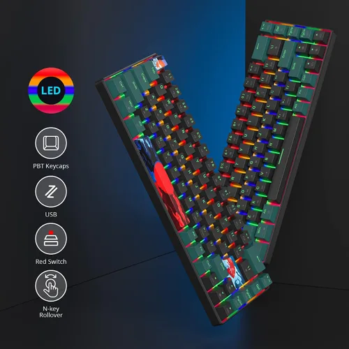 Vista 2 de Teclado mecánico 60% para juegos con interruptor rojo lineal, 65% con cable, ultra compacto, mini teclado arcoíris con teclas PBT para Ps4Ps5Xbox