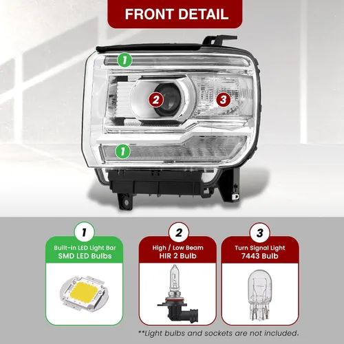 Vista 4 de AJP Distributors Par de faros delanteros LED DRL estilo OE con proyectores halógenos, lámparas de señal, carcasa de montaje de luces