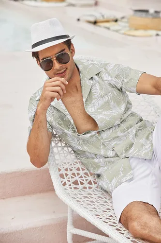 Vista 5 de COOFANDY - Camisas hawaianas de algodón y lino florales tropicales con botones para hombre