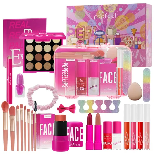 Vista 3 de Kit de maquillaje todo en uno rosa intenso para mujeres, kit completo, regalo de maquillaje para el día de la madre, para mujeres y niñas, paquete