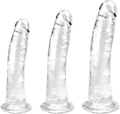 Vista 9 de Juego de consolador realista azul de 3 tamaños (pequeño, grande, extra grande) consolador de succión TPE, placer anal y vaginal, compatible