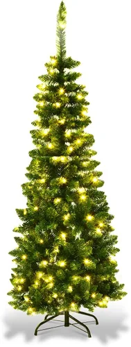 Vista 12 de GOFLAME Árbol de Navidad Artificial Preiluminado de 6 Pies, Árbol de Navidad Delgado con Cobertura de Nieve y Forma de Lápiz con Luces LED
