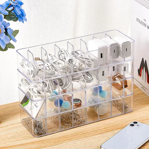 Vista 4 de Tatuo 1 Pieza Organizador de Cables con 10 Amarres de Alambre, Caja de Almacenamiento de Cables de Plástico Caja para Cargador Organizador