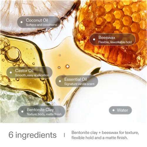 Vista 6 de Simpletics Arcilla capilar para hombres (aroma a vainilla) – Arcilla de peinado mate natural de 6 ingredientes con cera de abeja y aceite de coco