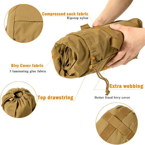 Vista 3 de Akmax.cn Funda de vivac para saco de dormir para sistema de dormir modular del ejército militar, capa exterior impermeable para saco de dormir
