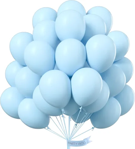 Vista 6 de PartyWoo 100 globos de látex de 12 pulgadas de color azul claro y blanco para graduación, baby shower, revelación de género, boda, fiesta