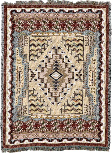 Vista 2 de Pure Country Weavers Manta Butte Clay - Inspirada en los nativos americanos del suroeste - Tapiz manta de regalo tejido de algodón - Fabricado