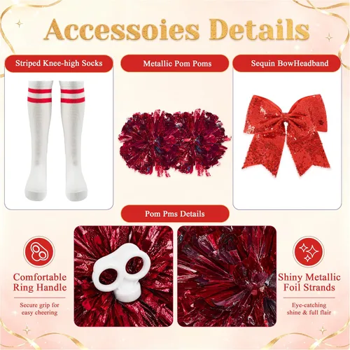 Vista 4 de lontakids Traje de animadora para niñas, 5 piezas, diseño de llama Rojo