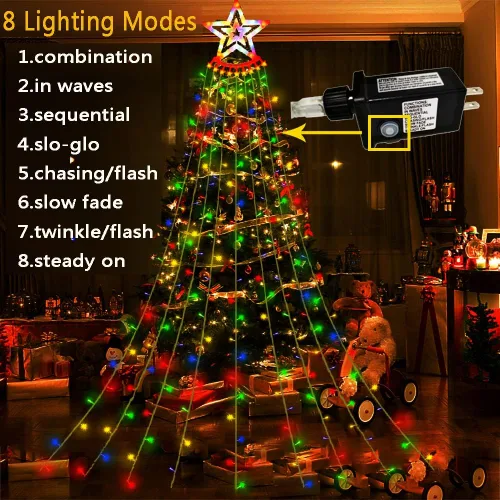Vista 3 de Aokudoni Decoraciones de Navidad al Aire Libre: 3.84m 350LED Luces de Cascada con 8 Modos de Iluminación, Luces de Navidad para Árbol, Casa, Patio