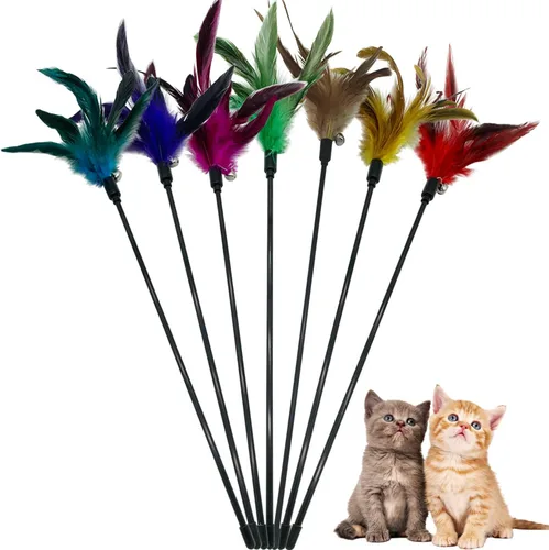 Vista 8 de CATENAS - 6 juguetes de plumas para gatos, varita interactiva para gatos