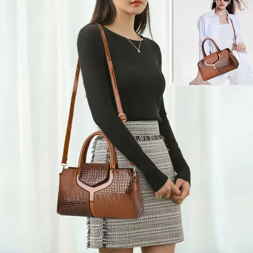 Vista 5 de Bolso bandolera con asa superior, bolso cruzado de cocodrilo retro para mujer