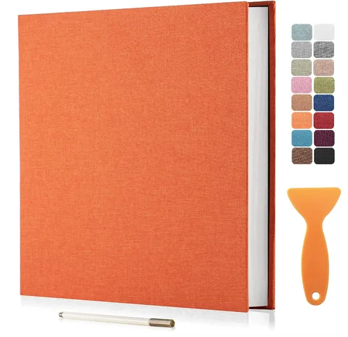 Vista 22 de Álbum autoadhesivo para fotos de 4 x 6 pulgadas, álbum de recortes con cubierta de lino magnética, 30 páginas adhesivas en blanco, para familiares
