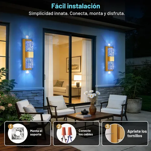Vista 6 de Luz de pared inteligente para exteriores, RGB, App y Alexa, dorado