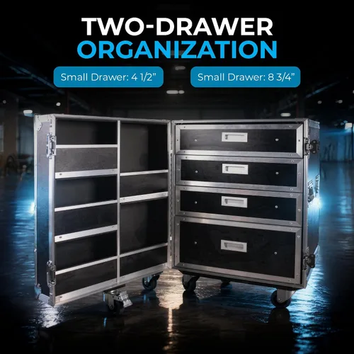 Vista 3 de Universal Flight Utility & Storage Case con cajones y compartimentos y tablero de ruedas bien remachado de alta calidad doble borde lengüeta