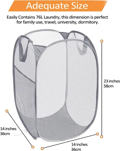 Vista 4 de Cestas de lavandería plegables duraderas, cesta de lavandería plegable con bolsillo lateral, cestas de ropa resistentes a desgarros para baño Gris