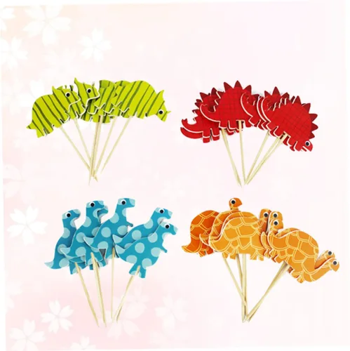 Vista 2 de 96pcs Dinosaur Cake Toppers Birthday Party Decorations Paper