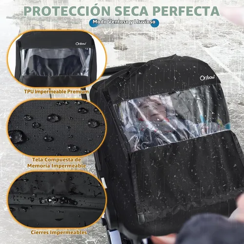 Vista 3 de Cubierta de invierno para asiento de bebé con ventana transparente, cubierta universal para asiento de coche con ventana con cremallera y Negro