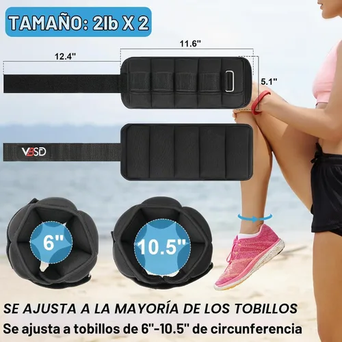 Vista 2 de Adjustable Ankle Weights for Women Men,10lb 1 Pair Leg Weight Straps Negro