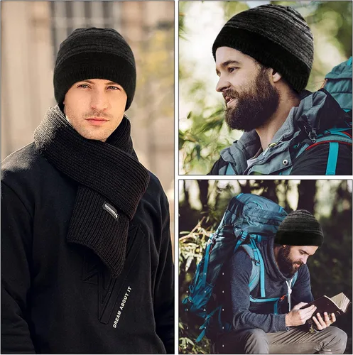 Vista 5 de OMECHY Gorros de punto cálidos de invierno para hombre, diseño de calavera lisa, gorro de punto tobogán