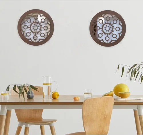 Vista 4 de BEARAE Espejo de pared rústico, decoración de pared de granja, espejo con marco de madera de granero para el hogar, sala de estar, cocina, baño