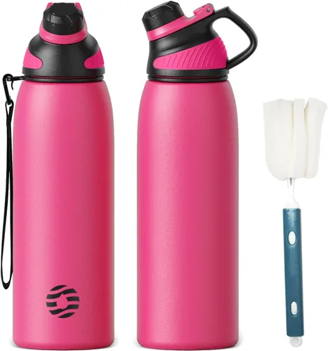 Vista 23 de Fjbottle Botella de agua aislada de acero inoxidable, botellas de agua a prueba de fugas de 32 onzas, vaso reutilizable de hielo, jarra de vacío