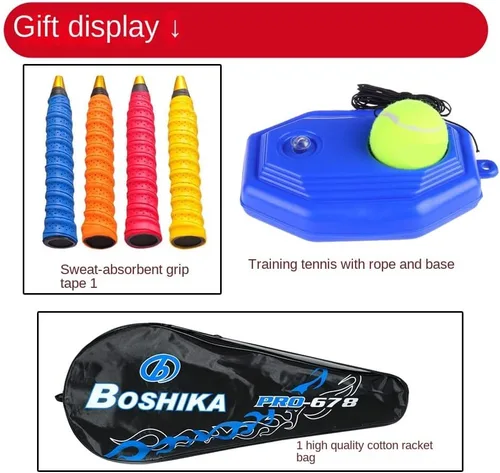 Vista 6 de Raquetas de tenis para adultos, raquetas de tenis de 27 pulgadas, juego de raquetas de tenis para 1 jugador con pelota, agarres, base de tenis