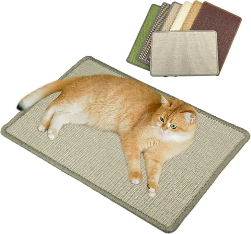Vista 8 de Alfombrilla de rascar para gatos, 23.6 x 15.7 pulgadas, rascadores de sisal natural para gatos de interior con cintas de velcro, tapete para rascar