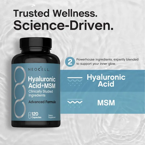 Vista 7 de NeoCell Ácido hialurónico con MSM 1000mg 120 Cápsulas Suplemento de fórmula avanzada Ingredientes clínicamente estudiados