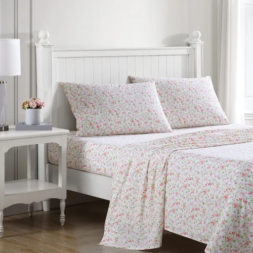 Vista 15 de Laura Ashley - Juego de sábanas individual, ropa de cama de percal de algodón fresca y suave con bolsillos profundos, ligera para comodidad durante