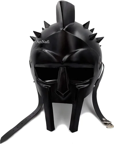Vista 2 de AnNafi Maximus Gladiator Helmet Men Roman Headgear Blackened LEATHER LINER FITTED Adult Medieval Costume Larp Sca Party Clothing Halloween
