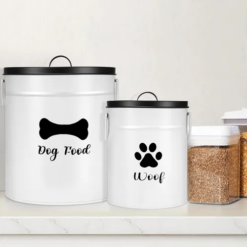 Vista 5 de DoubleFill Juego de 2 recipientes de metal extra grandes de almacenamiento de alimentos para perros, 23 + 10 libras, tarros herméticos