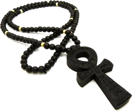Vista 8 de Fashion 21 Colgante Ankh de la llave de la vida de Egipto 0.315 in 36" collar de cuentas de madera en tono negro y marrón