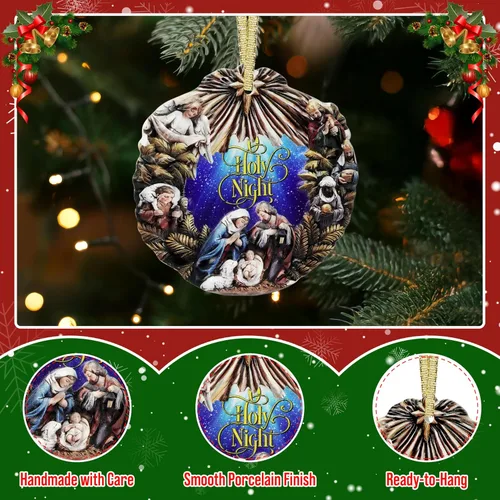 Vista 3 de GEEMBI Regalos cristianos de Navidad para mujeres y hombres – O Holy Night Adornos navideños de natividad de porcelana 3D 2025 – Regalos religiosos