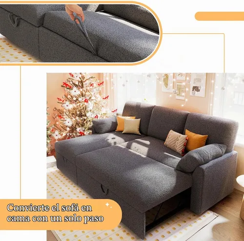Vista 4 de VanAcc Sofá cama, sofá cama 2 en 1, sofá cama extraíble con diván de almacenamiento para sala de estar, sofá cama con cama extraíble, sofá sherpa